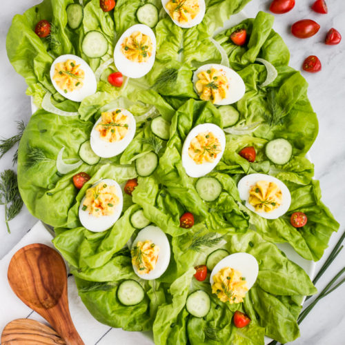 Deviled Egg Salad with Bacon and Tomtaoes