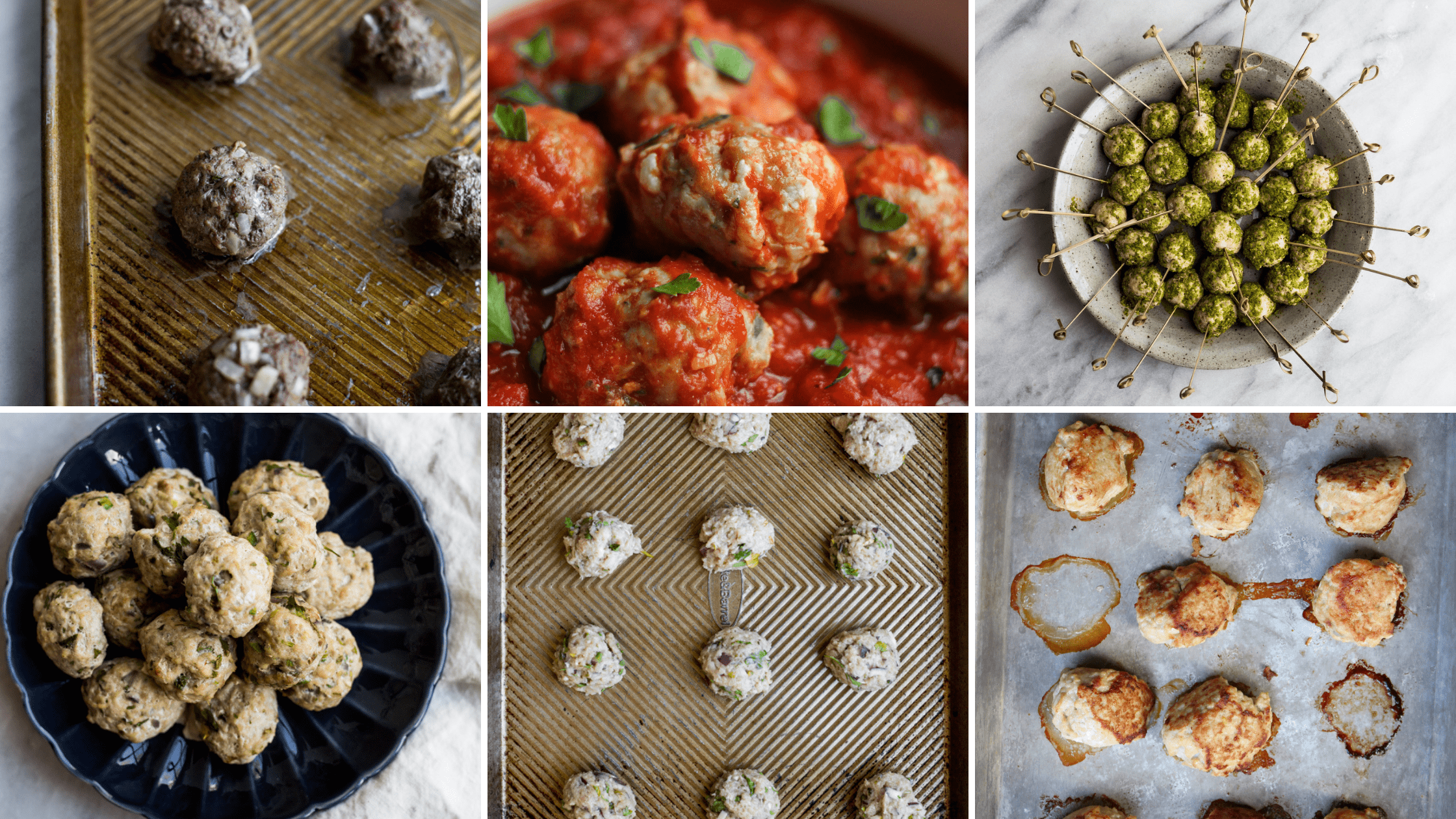 A collage of photos of meatballs
