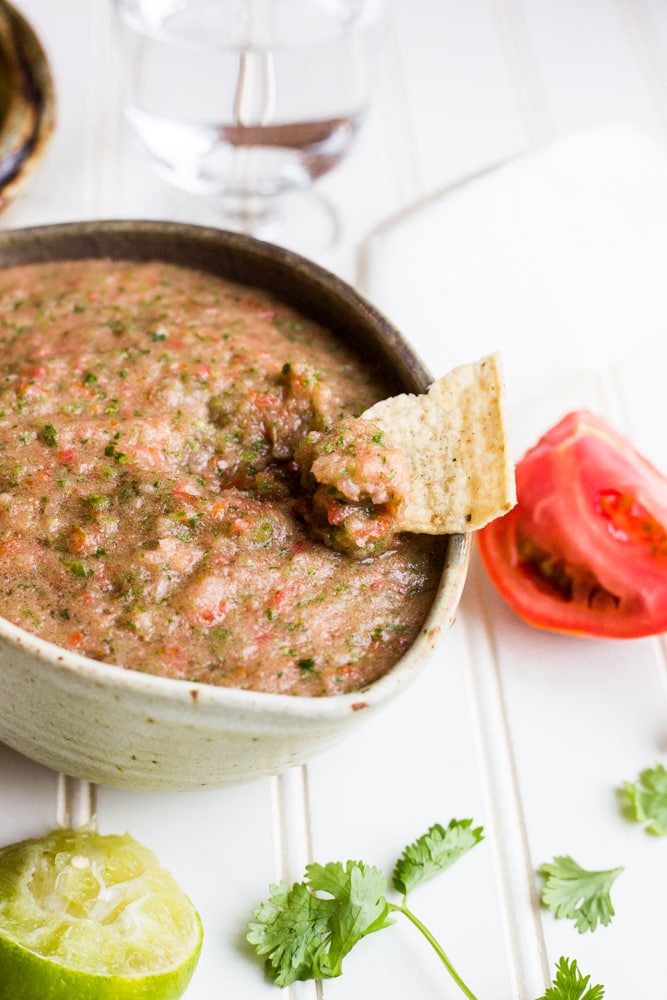 A bowl of homemade fresh blender salsa