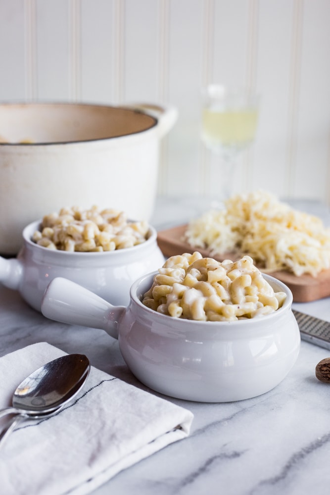 Two bowls of macaroni and cheese