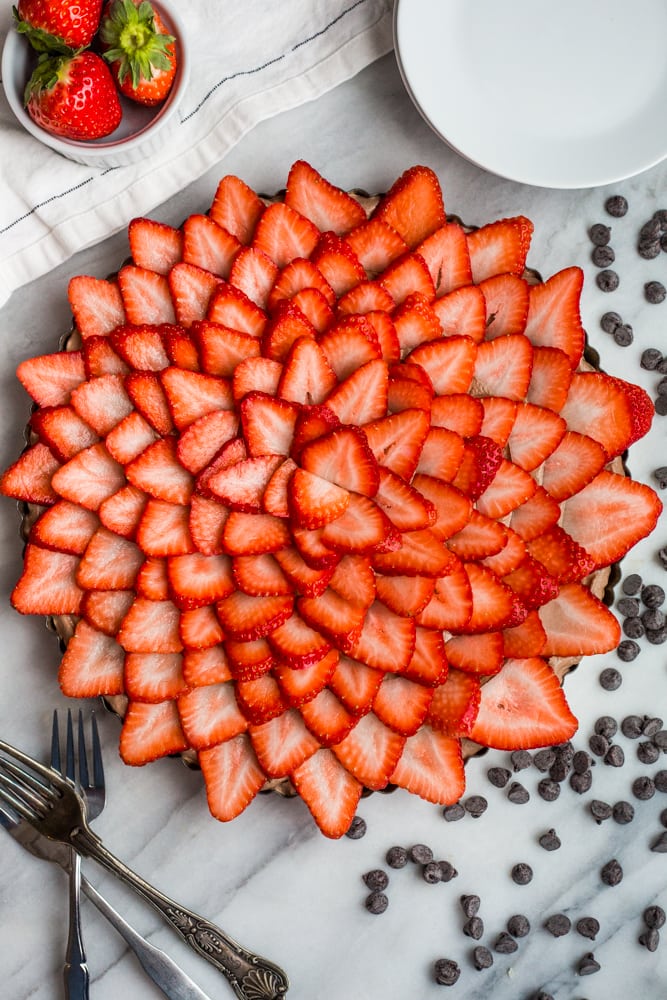 A chocolate strawberry tart