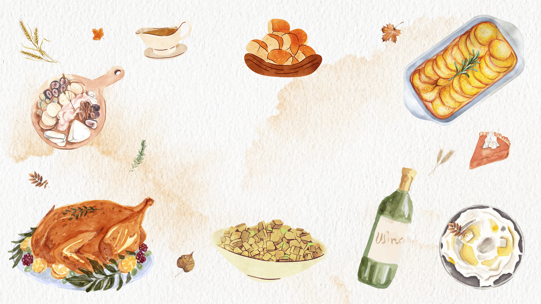 A collection of watercolor Thanksgiving dishes