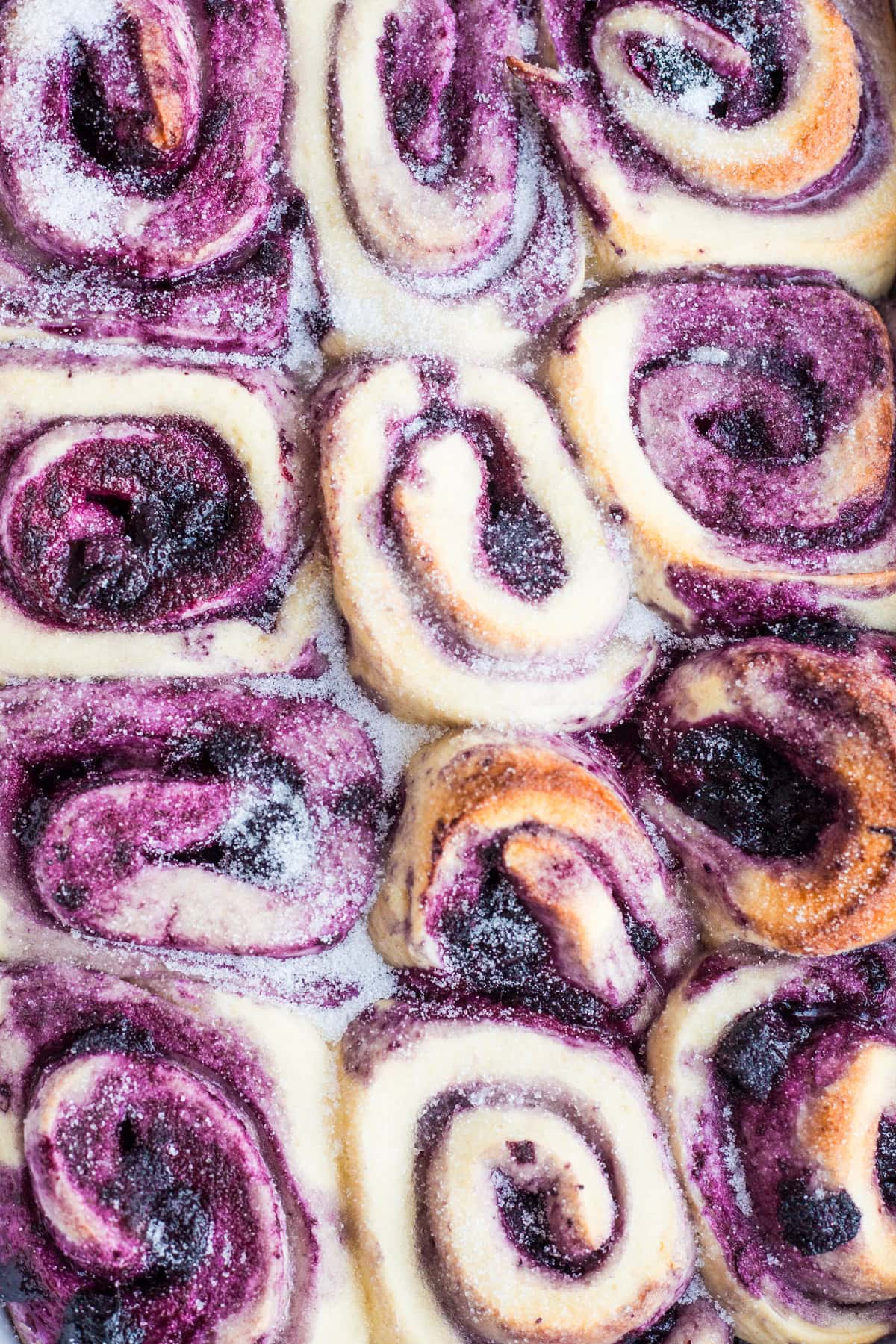 A pan of blueberry swirl buns